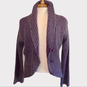 Armani Collezioni Grey Plum Wool Knit Wrap Sweater Dramatic Neckline Size 14